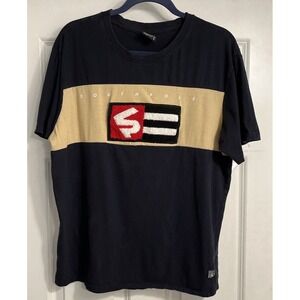 South Pole Sz Large Black Shirt Graphic Print Spell Out Grunge Faded‎ Skater